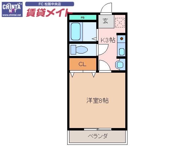 イーグルプレイス(1K/3階)の間取り写真