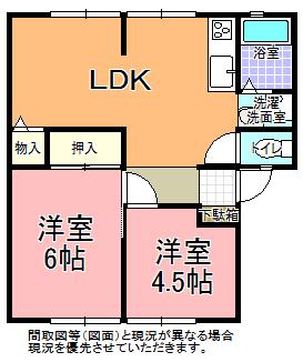 サンビュー浜田B棟(2LDK/1階)の間取り写真