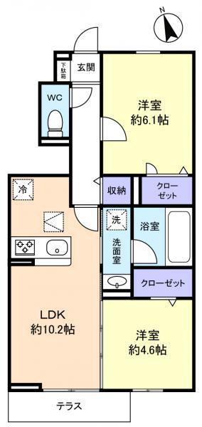 アバンティ八千代緑が丘弐番館(2LDK/1階)の間取り写真
