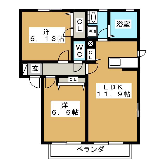 サンヴィレッジ A棟(2LDK/2階)の間取り写真
