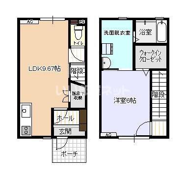 ビオラ木津B棟(1LDK/1階)の間取り写真
