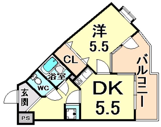 OSビル(1DK/2階)の間取り写真