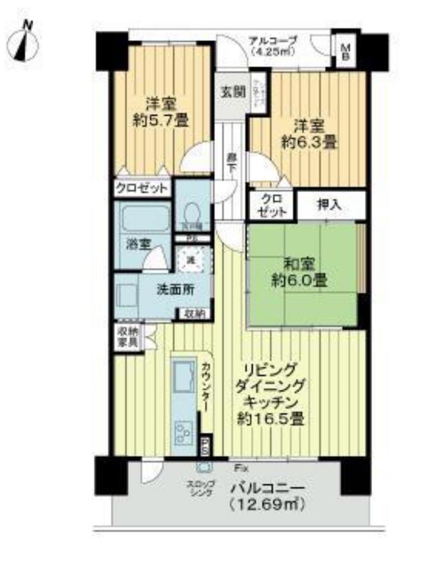 サーパス緑町(3LDK/4階)の間取り写真