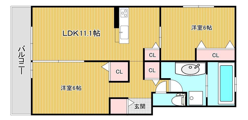 シャンティ(2LDK/3階)の間取り写真
