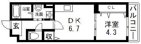 アイエア長瀬(1DK/2階)の間取り写真