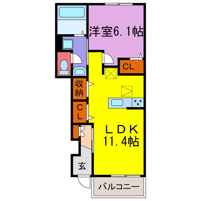 エスペランサ中仁野III・IV(1LDK/1階)の間取り写真