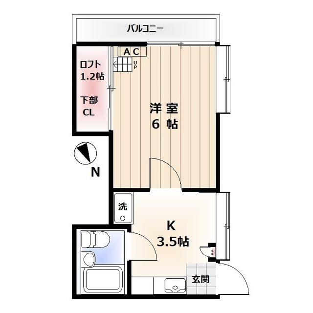 古川アパート(1K/2階)の間取り写真