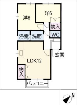 サンハイツ徳重B棟(2LDK/2階)の間取り写真