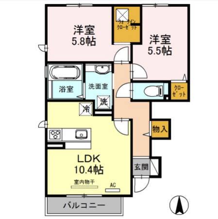 ルミエール誉田(2LDK/1階)の間取り写真
