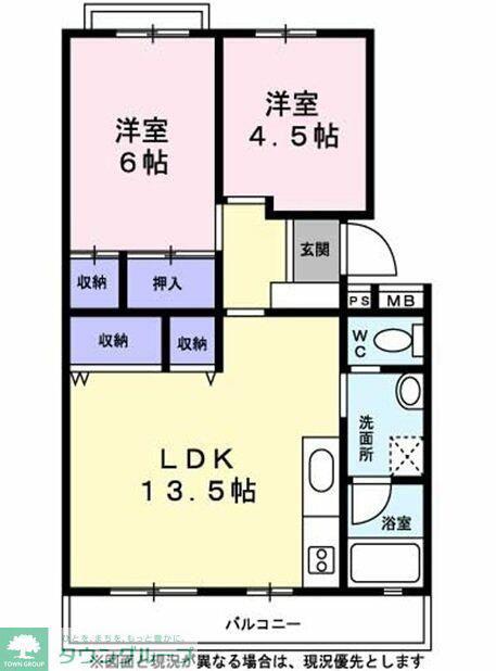 オークヒル(2LDK/2階)の間取り写真