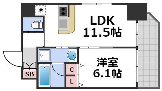 スプランディッド安土町(1LDK/12階)の間取り写真