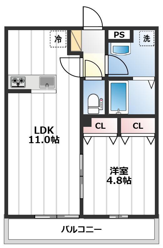 リブリ・鷹匠(1LDK/2階)の間取り写真