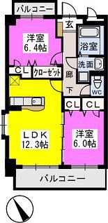 プレジデント正弥横峰(2LDK/3階)の間取り写真