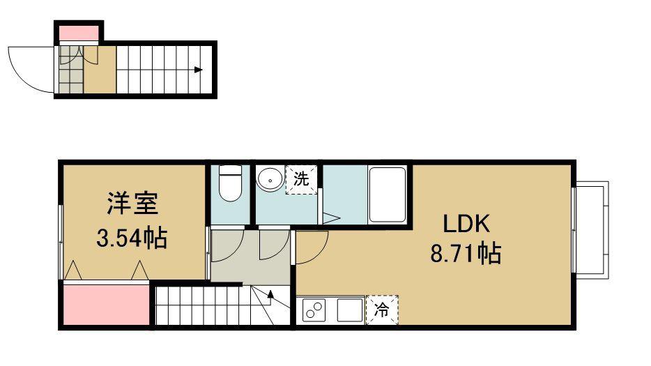 JR東北本線 東仙台駅 徒歩6分 2階建 築1年(1LDK/2階)の間取り写真