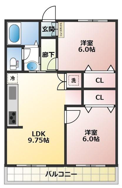 CITY COURT 吉祥寺(2LDK/2階)の間取り写真