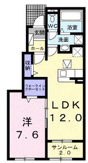 ラ ヴィ ベール I(1LDK/1階)の間取り写真