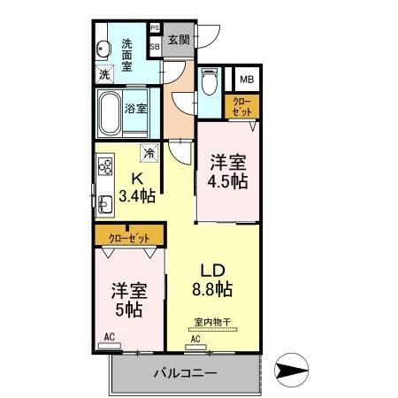 DIMORARE(2LDK/5階)の間取り写真