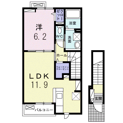 プルミエール 春 I(1LDK/2階)の間取り写真