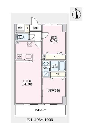 ノース TRUST(2LDK/5階)の間取り写真
