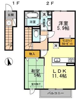 アミティーハウスII(2LDK/2階)の間取り写真