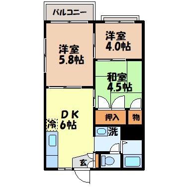 クレインハウス B(3DK/2階)の間取り写真