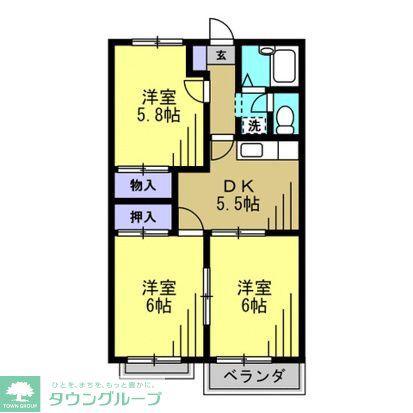 グランハイムAB(3DK/2階)の間取り写真