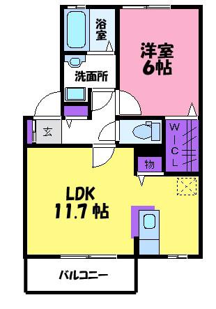 メープルリーフ B(1LDK/1階)の間取り写真
