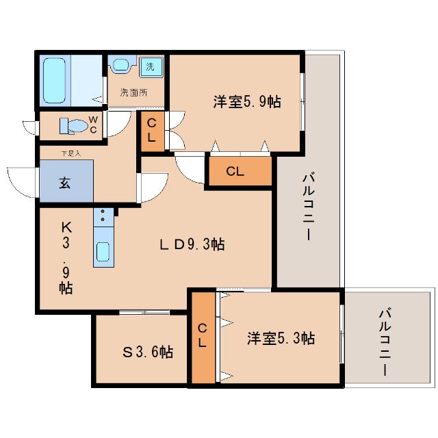 アルテマイスター和知川原(2SLDK/4階)の間取り写真