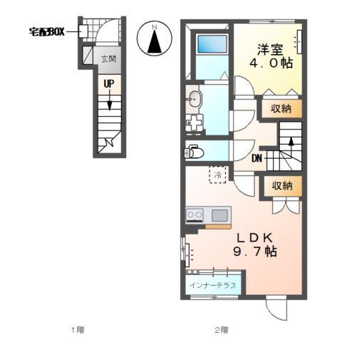 高砂市米田町米田アパート(1LDK/2階)の間取り写真