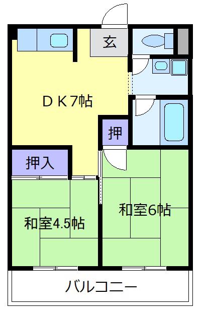 コーユーレジデンス(2DK/1階)の間取り写真