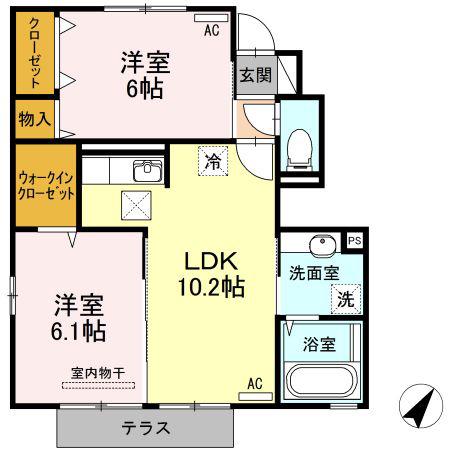 プラムQ II棟(2LDK/1階)の間取り写真