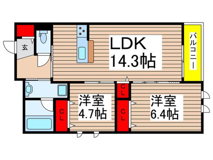 船橋市夏見2丁目(2LDK/1階)の間取り写真
