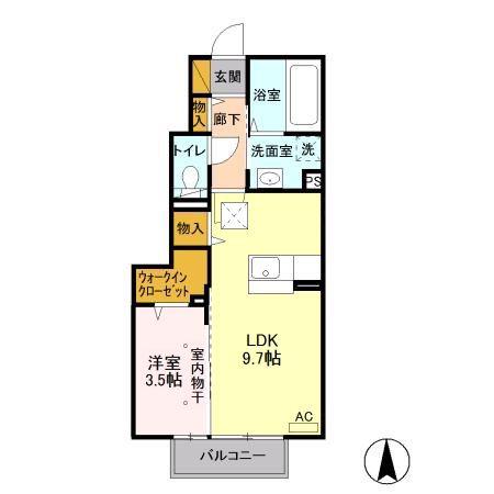 エクレール下栗C(1LDK/1階)の間取り写真