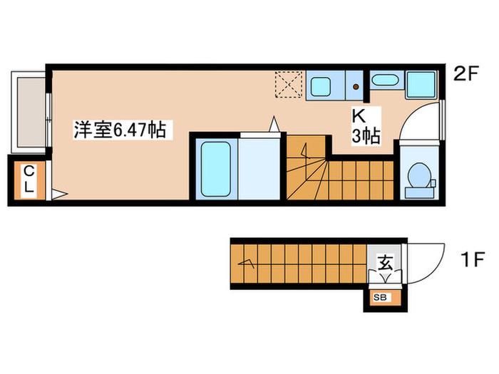 リヴァートカルム桜堤(1K/2階)の間取り写真