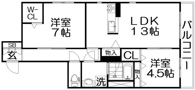 シャーメゾン寝屋川中央(2LDK/2階)の間取り写真