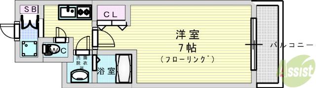 ウインズコート新大阪2(1K/7階)の間取り写真