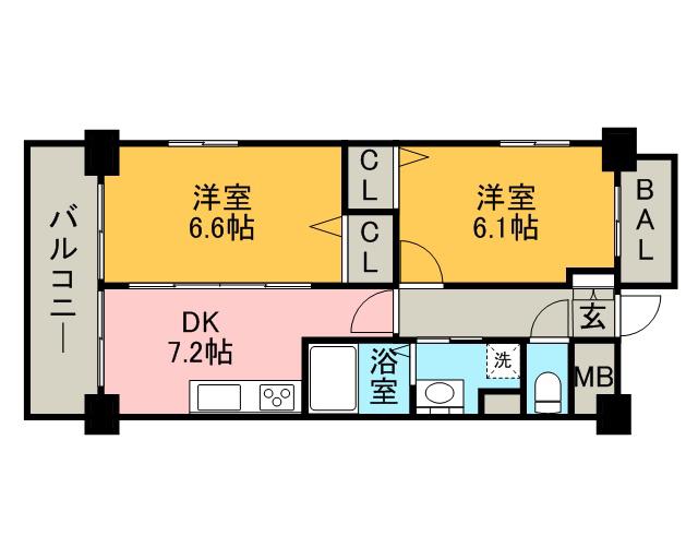 ユーコウビル駅南(2DK/8階)の間取り写真