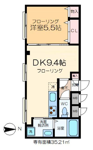 亀田ビル(1DK/3階)の間取り写真