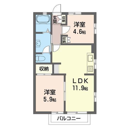 カーサベルデB(2LDK/2階)の間取り写真