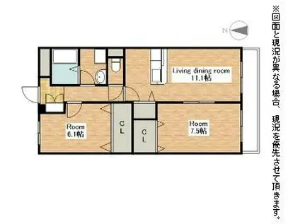 ブレイン長浜Ⅰ(2LDK/2階)の間取り写真