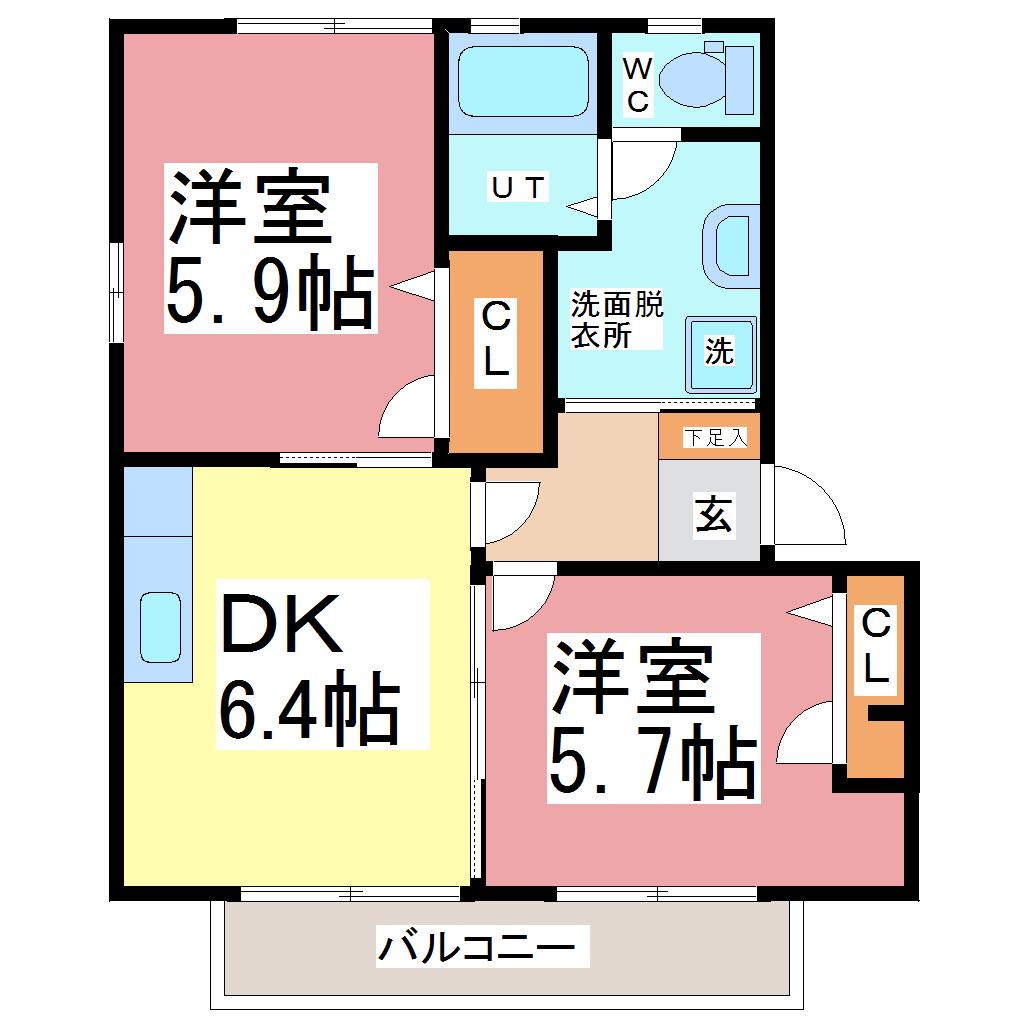 SERENADE A(2DK/2階)の間取り写真