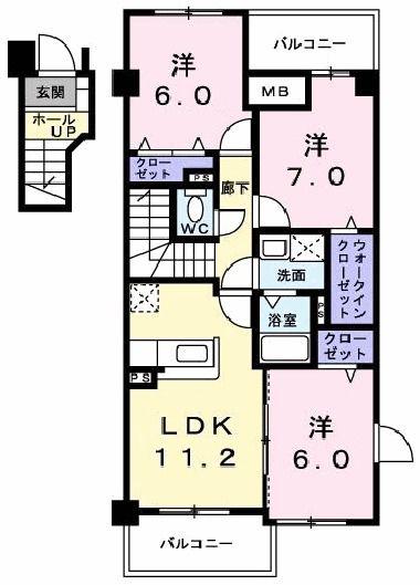 ビサイド・スリー(3LDK/2階)の間取り写真