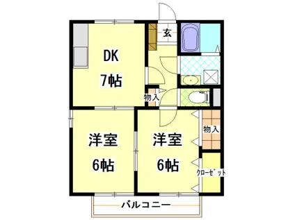 コージィウッド(2DK/2階)の間取り写真