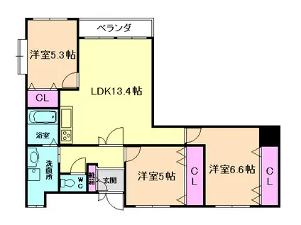 プライムアーク(3LDK/3階)の間取り写真
