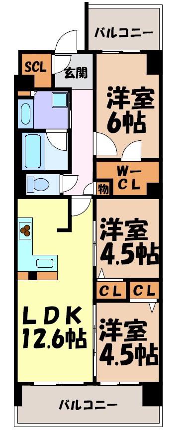 プレサンスジェネ新栄町駅前 葵(3LDK/15階)の間取り写真