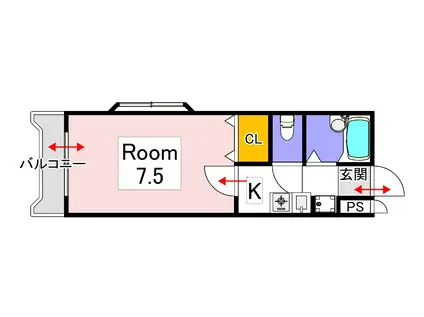 ウエストヒルズ野田A(1K/4階)の間取り写真