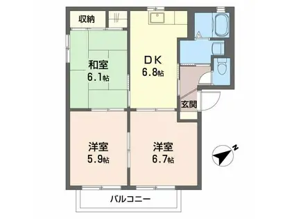 マノワールD(3DK/2階)の間取り写真