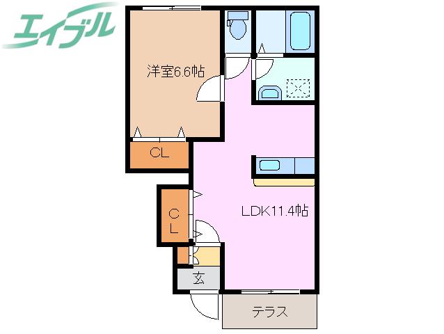 ヴィレッジ川原 南棟(1LDK/1階)の間取り写真