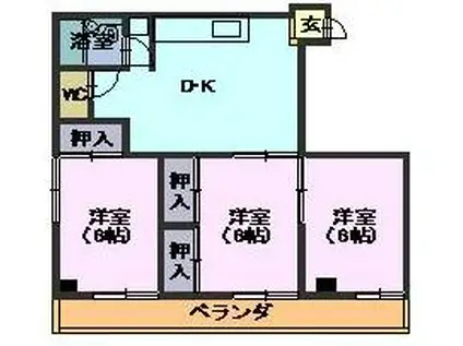 塚本ビル(3DK/2階)の間取り写真