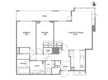 パークコート麻布十番ザタワー(2LDK/34階)の間取り写真